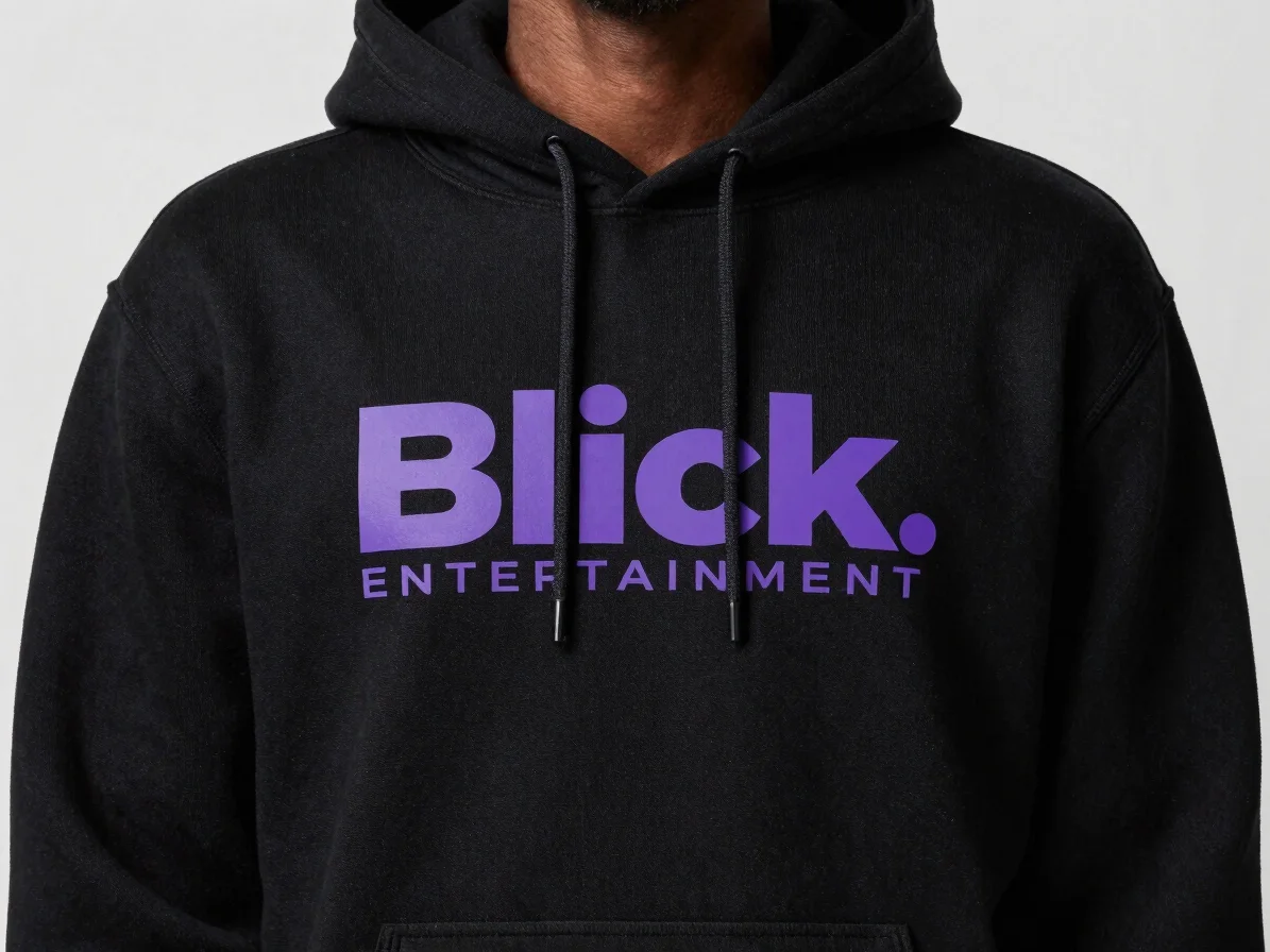 Editorial product photograph of a black Blick Entertainment hoodi