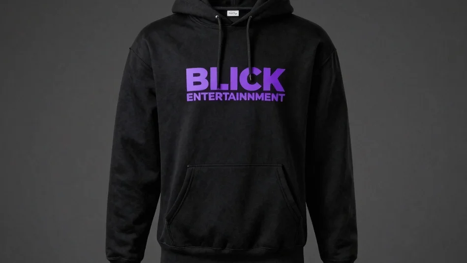 Full-item studio view of a black Blick Entertainment hoodie on a